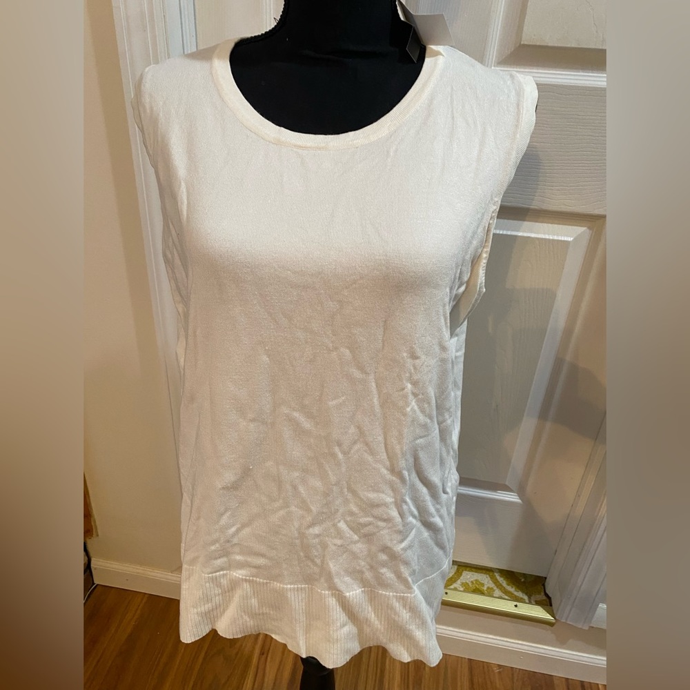 Audrey & Grace NWT White Sz 2X Crew Neck Tank Top Ribbed Hem Trimmed Neck & Arm